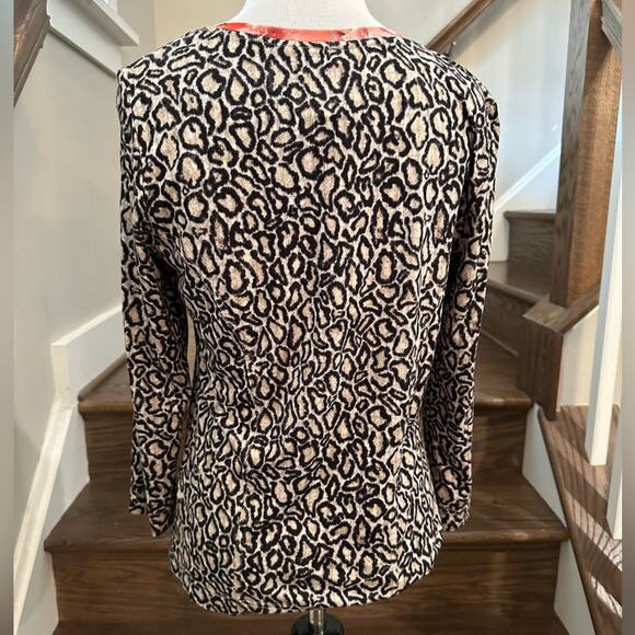 Eva & Claudi Cheetah Print Cardigan Sweater Floral Colar Zip Front Size Medium - Picture 4 of 10